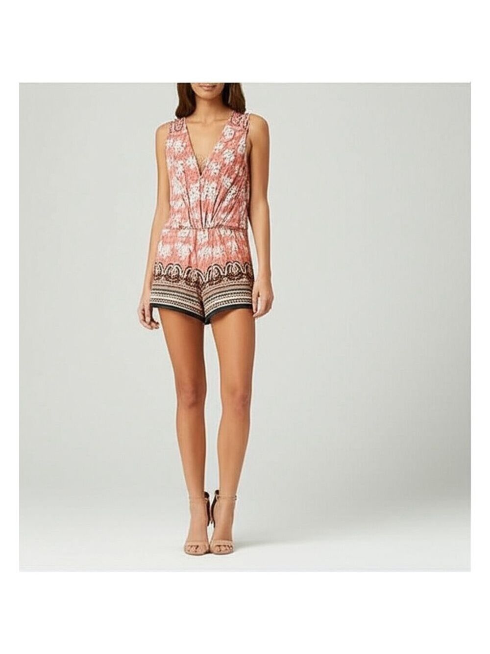 Wanderlust Floral Crochet Lace Trim Romper Large